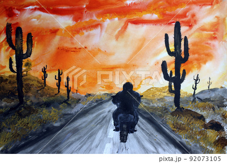 Biker on Texas road Biker on Texas road 92073105