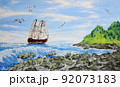 Sailing ship and coast 92073183