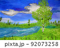 Birch and river. Impressionism painting 92073258