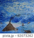 Polar landscape. Tent, sleigh and sled dogs 92073262
