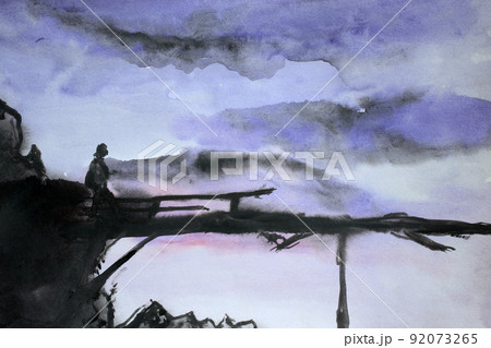Broken bridge. Nightmare. Expressionism painting Broken bridge. Nightmare. Expressionism painting 92073265