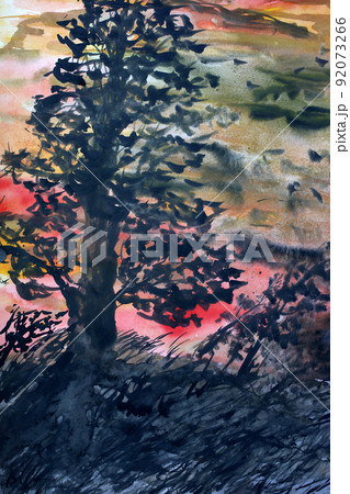 Old oak and storm. Expressionism abstract 92073266