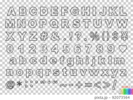 アルファベット透明文字　アウトラインだけの透過文字　サンプル付き　PNG 92073564