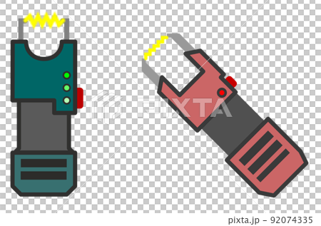 Illustration of a dangerous stun gun used in crime prevention 92074335