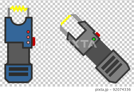 Illustration of a dangerous stun gun used in crime prevention 92074336
