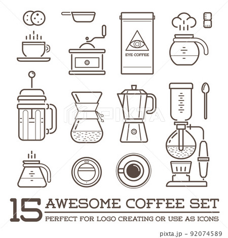 Set of Vector Coffee Elements and Coffee Accessories Illustration