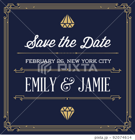 Vintage Style Invitation for Wedding Save the Day in Art Deco or Nouveau Epoch 1920's Gangster Era Vector Vintage Style Invitation for Wedding Save the Day in Art Deco or Nouveau Epoch 1920's Gangster Era Vector 92074614