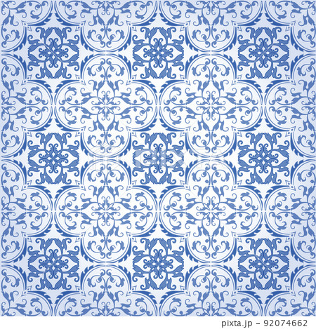 Seamless Damask Background Pattern Design and Wallpaper Made of Turkish Texture Ceramic Tiles in Vector 92074662