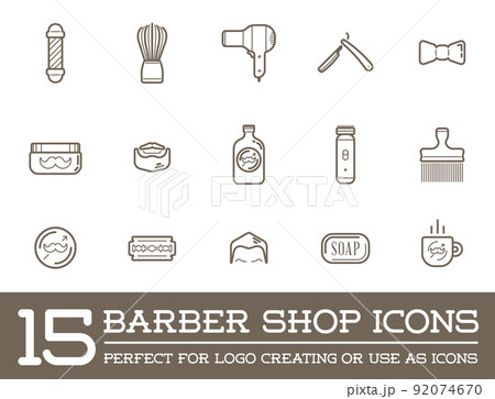 Set of Vector Barber Shop Elements and Shave Shop Icons Illustration can be used as Logo or Icon in premium quality 92074670
