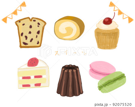 色鉛筆風のスイーツの手書きイラスト素材セット 色鉛筆風のスイーツの手書きイラスト素材セット 92075520