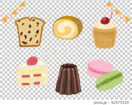 色鉛筆風のスイーツの手書きイラスト素材セット 色鉛筆風のスイーツの手書きイラスト素材セット 92075520