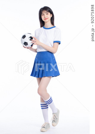 Asian female cheerleader on white background 92075898