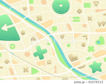 ファンシーなベージュ色の街の地図 [横長] 92076525