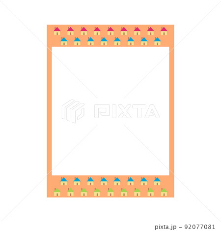 Cartoon cute retro instant photo frame. Modern design with orange color base and house pattern. Isolated on white background, flat design, vector, illustration, EPS10 92077081