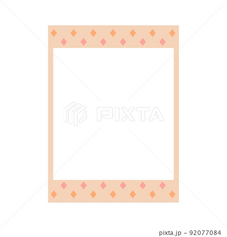 Cartoon cute retro instant photo frame. Modern design with orange color base and diamond, rhombus pattern. Isolated on white background, flat design, vector, illustration, EPS10 92077084