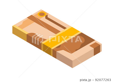 Isometric stack of money. Currency or cash icon. Bundle of banknotes. Stack of cash symbol. Bills in pack isolated on white background 92077263