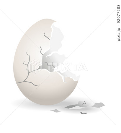 Cracked egg. Eggshell cracking stage. Realistic chicken egg with broken eggshell. Design element of fragile broken egg Cracked egg. Eggshell cracking stage. Realistic chicken egg with broken eggshell. Design element of fragile broken egg 92077288