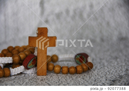 Holy Rosary in vintage color with customizable space to add ideas or text. Copy space 92077388
