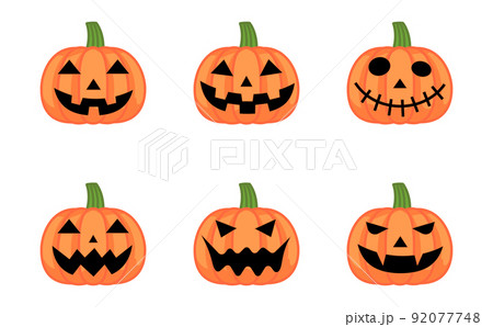 影つき オレンジのジャックオーランタンイラストセットのイラスト素材