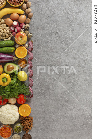 VEGETARIAN assortment of vegetables and fruits VEGETARIAN assortment of vegetables and fruits 92078238