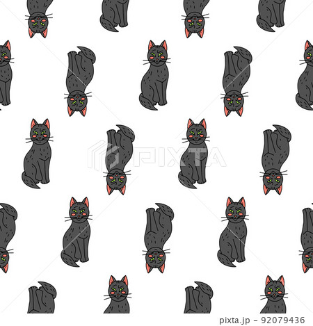 Halloween seamless pattern with cute cartoon black cats on white background Halloween seamless pattern with cute cartoon black cats on white background 92079436