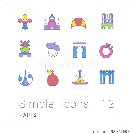 Set of Simple line Icons of Paris 92079608