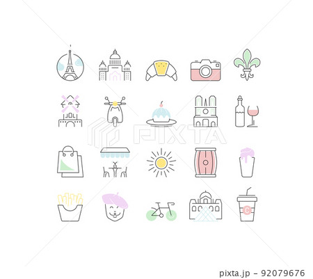 Set Vector Flat Line Icons Paris 92079676