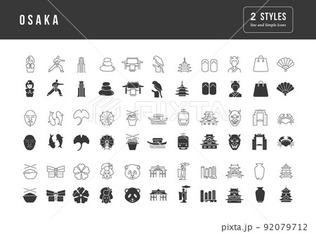 Set of simple icons of Osaka 92079712