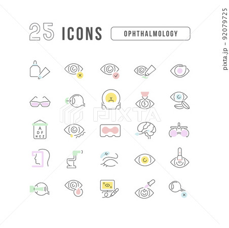 Set of linear icons of Ophthalmology 92079725