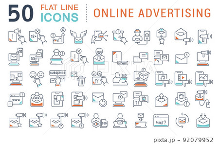 Set Vector Line Icons of Online Advertising 92079952