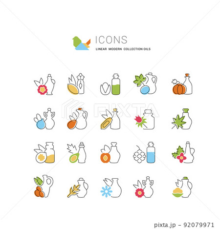 Set Vector Line Icons of Oils Set Vector Line Icons of Oils 92079971