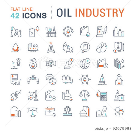 Set Vector Line Icons of Oil Industry 92079993