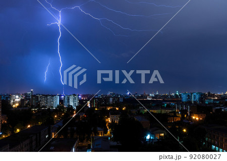 Night thunderstorm in Moscow city Night thunderstorm in Moscow city 92080027