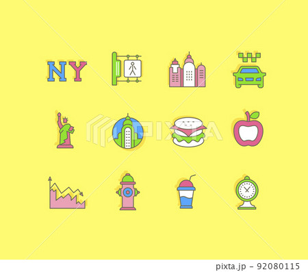 Set of Simple line Icons of New York 92080115
