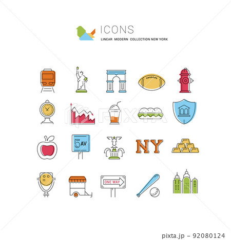 Set Vector Flat Line Icons New York Set Vector Flat Line Icons New York 92080124