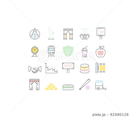 Set Vector Flat Line Icons New York Set Vector Flat Line Icons New York 92080126