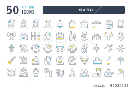 Set of linear icons of New Year Set of linear icons of New Year 92080133