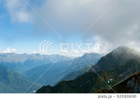 Rope bridge in Sochi mountains 92080690