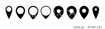 Set of location pin icons. Label pictogram geo symbols. Thin and sick form. 92081187