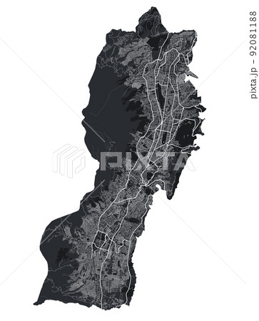 Quito vector map. Detailed black map of Quito city poster with streets. Cityscape urban vector. 92081188