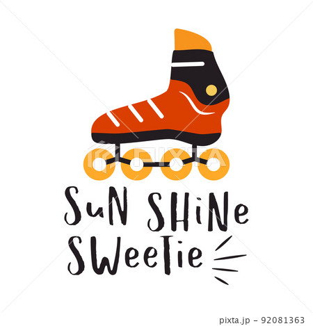 Inscription with inline skate image on white background Inscription with inline skate image on white background 92081363