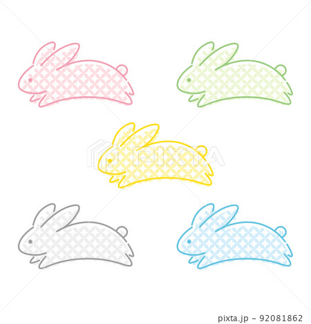 和柄と飛び跳ねるうさぎのシンプルなイラストセット 七宝のイラスト素材