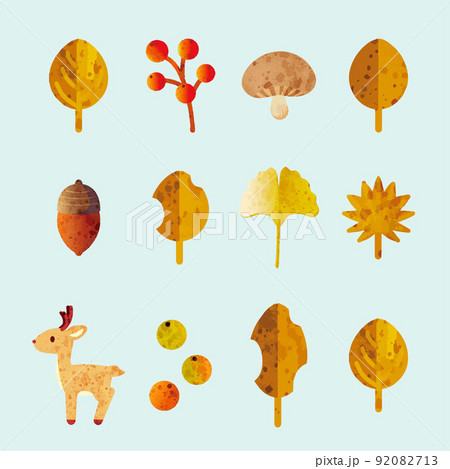 飾り あしらい 秋 動物 落ち葉 葉 水彩 アナログタッチ かわいい おしゃれ イラスト素材セット 飾り あしらい 秋 動物 落ち葉 葉 水彩 アナログタッチ かわいい おしゃれ イラスト素材セット 92082713