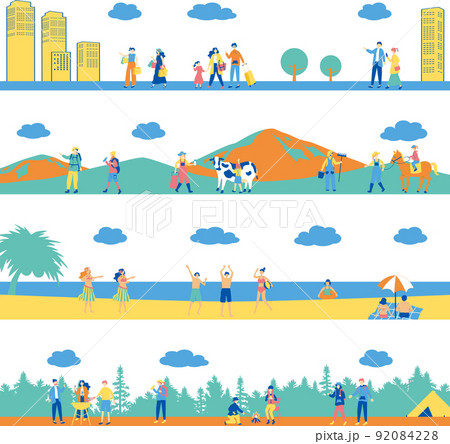 レジャーを楽しむ人達 セット レジャーを楽しむ人達 セット 92084228