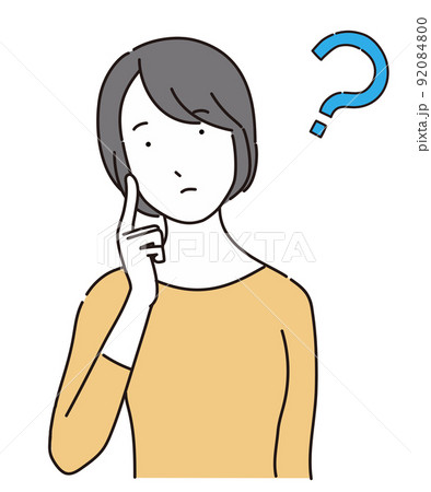 疑問に思う女性とクエスチョンマーク 上半身 疑問に思う女性とクエスチョンマーク 上半身 92084800