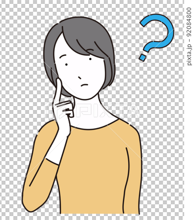 疑問に思う女性とクエスチョンマーク 上半身 疑問に思う女性とクエスチョンマーク 上半身 92084800