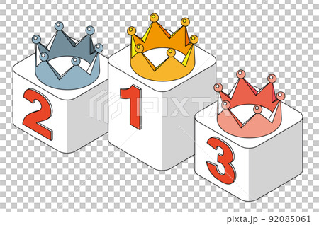 Three-color crown isometric placed on a pedestal with numbers 1 to 3 written on it 92085061