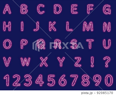 ネオンライトアルファベット - ネオン文字と数字 - 赤、黄、紫