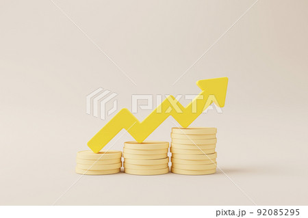 Coins stack growthing meaning increase money value with arrow sign 92085295