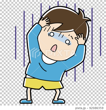 一個男孩震驚地抱著頭的插圖 一個男孩震驚地抱著頭的插圖 92086359